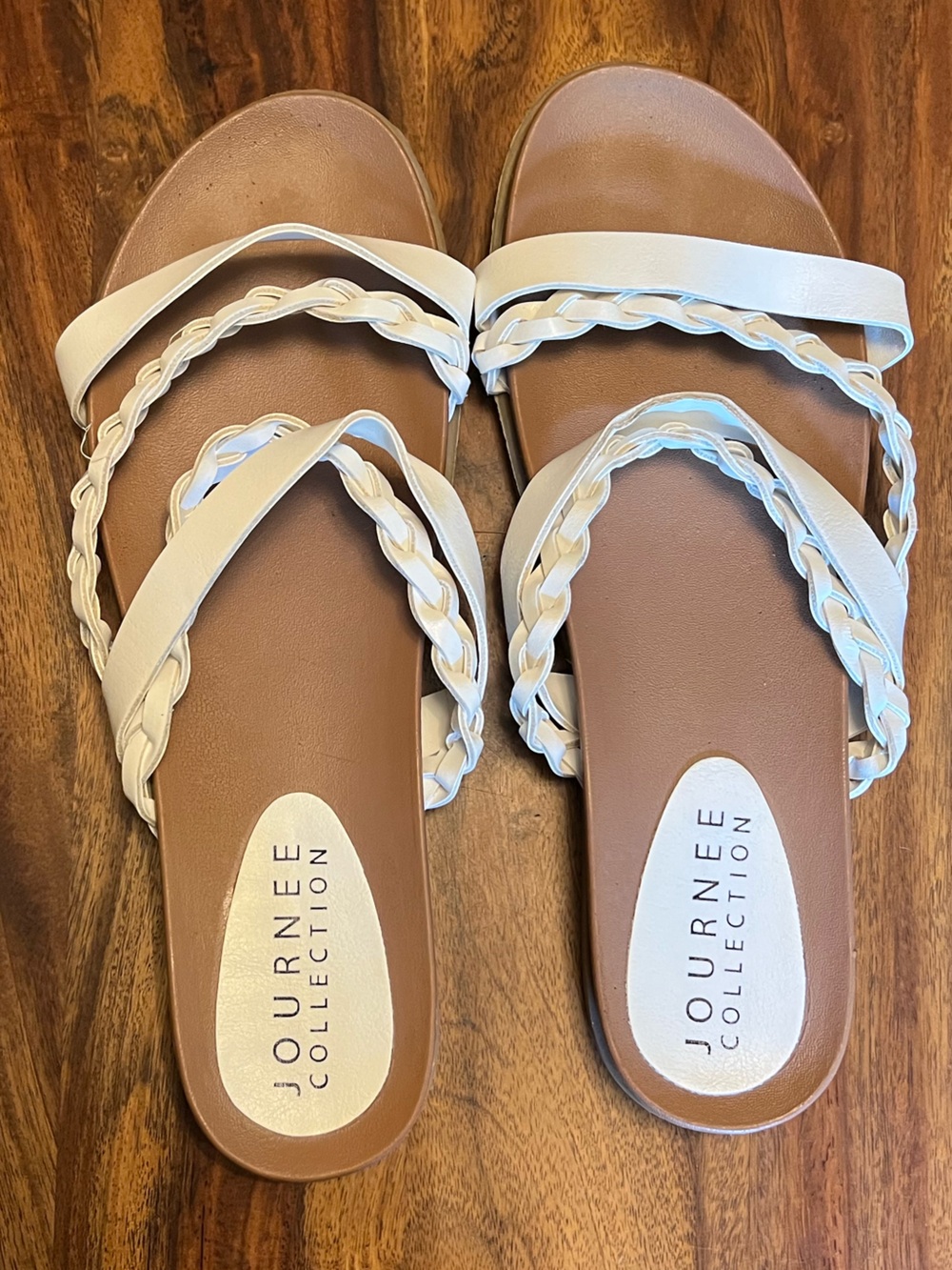 Journee Collection White Braided Strap Slide Sandals Size 9